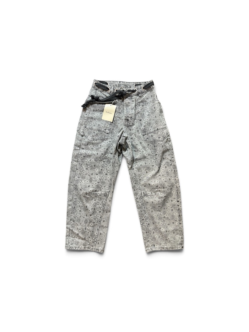 bohme Gray Paisley Wide Leg Pants with Tie Waist